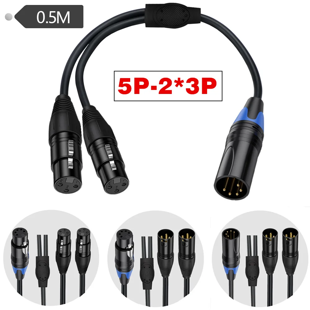 XLR 5P to dual 3P audio distribution cable, 5-core Canon to dual 3-core stage audio balanced signal distribution cable