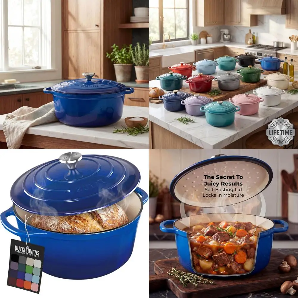 

Чугунная жаровня с эмалированным покрытием на 6 кварт с крышкой - Прочная посуда для духовки, безопасная для использования в духовке, для выпечки, тушения, жарки и запекания - B