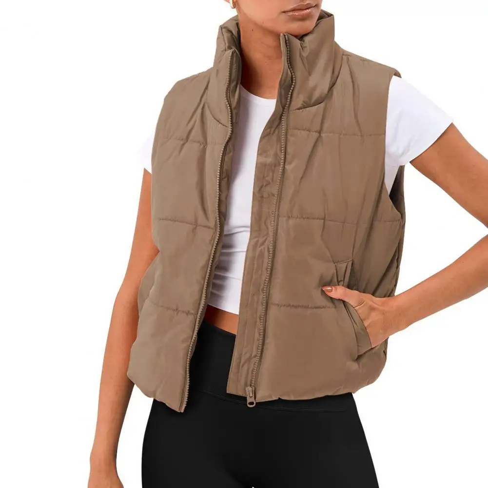 Gilet donna autunno inverno colletto alla coreana tasche senza maniche gilet giacca con cerniera abbottonatura gilet imbottito in cotone corto