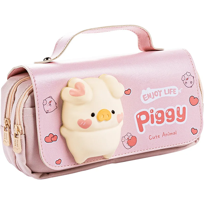 

Cute Pig Decompression Pencil Case Portable Girls Pen Bag Double Layer School Pouch Kawaii Stationery Pencil Case