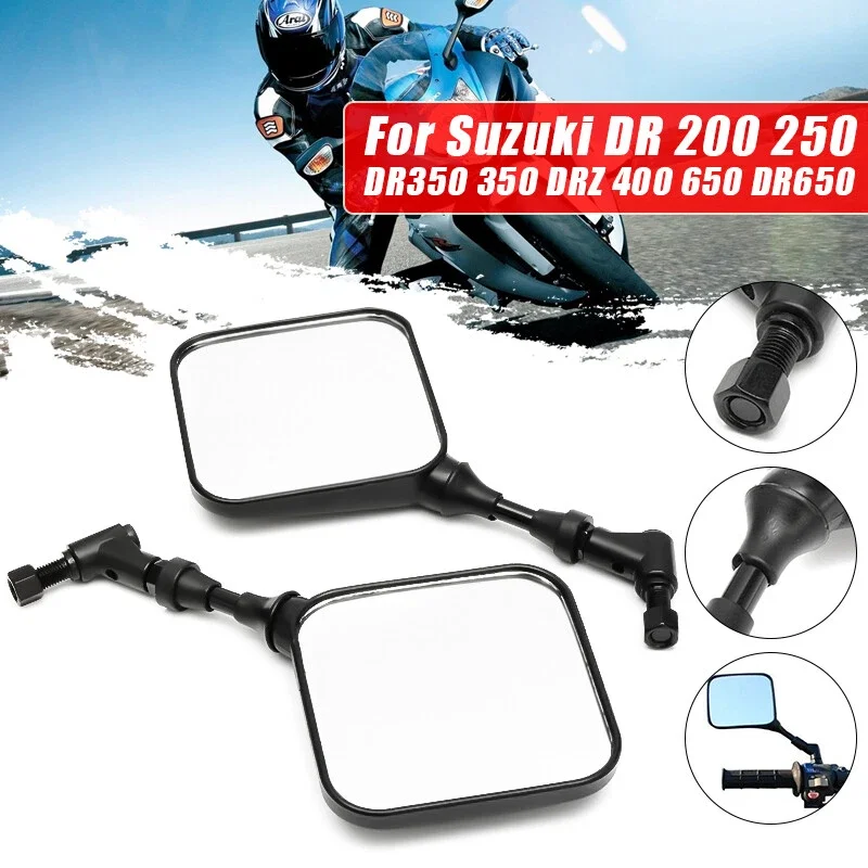 Black Dual Sport Motorcycle Rear View Mirror Rearview Side Mirrors for Suzuki DR 200 250 DR350 350 DRZ 400 650 DR650 2PCSlot