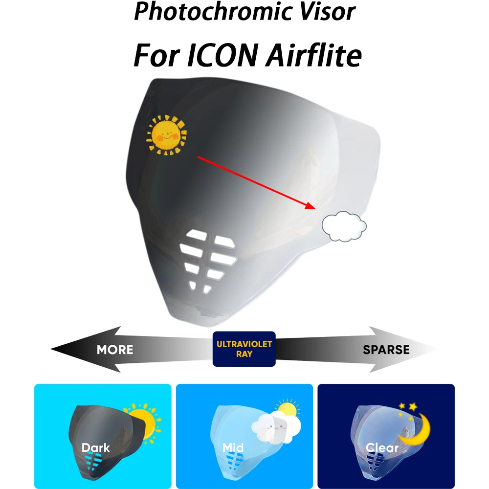 

Фотохромный козырек для шлема для козырька ICON Airflite IC-06, автоматически хромированные линзы, линзы для мотоциклетного шлема
