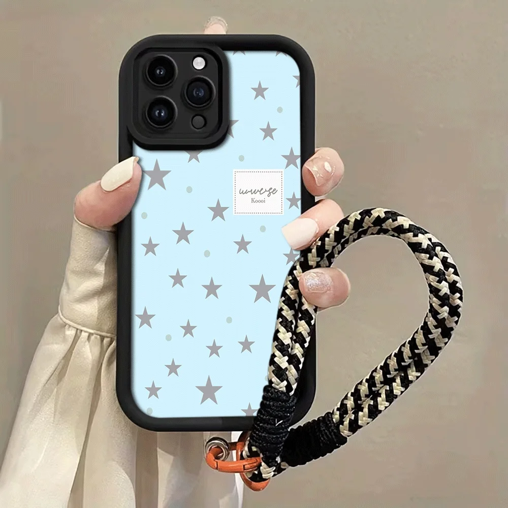 Hellblaue Silberstern-Handyhülle mit Trageschlaufe für Samsung Galaxy Note 20 Ultra S24 S25 S26 Plus S24 FE S23 S24 S25 Ultra Cover – Detail 3