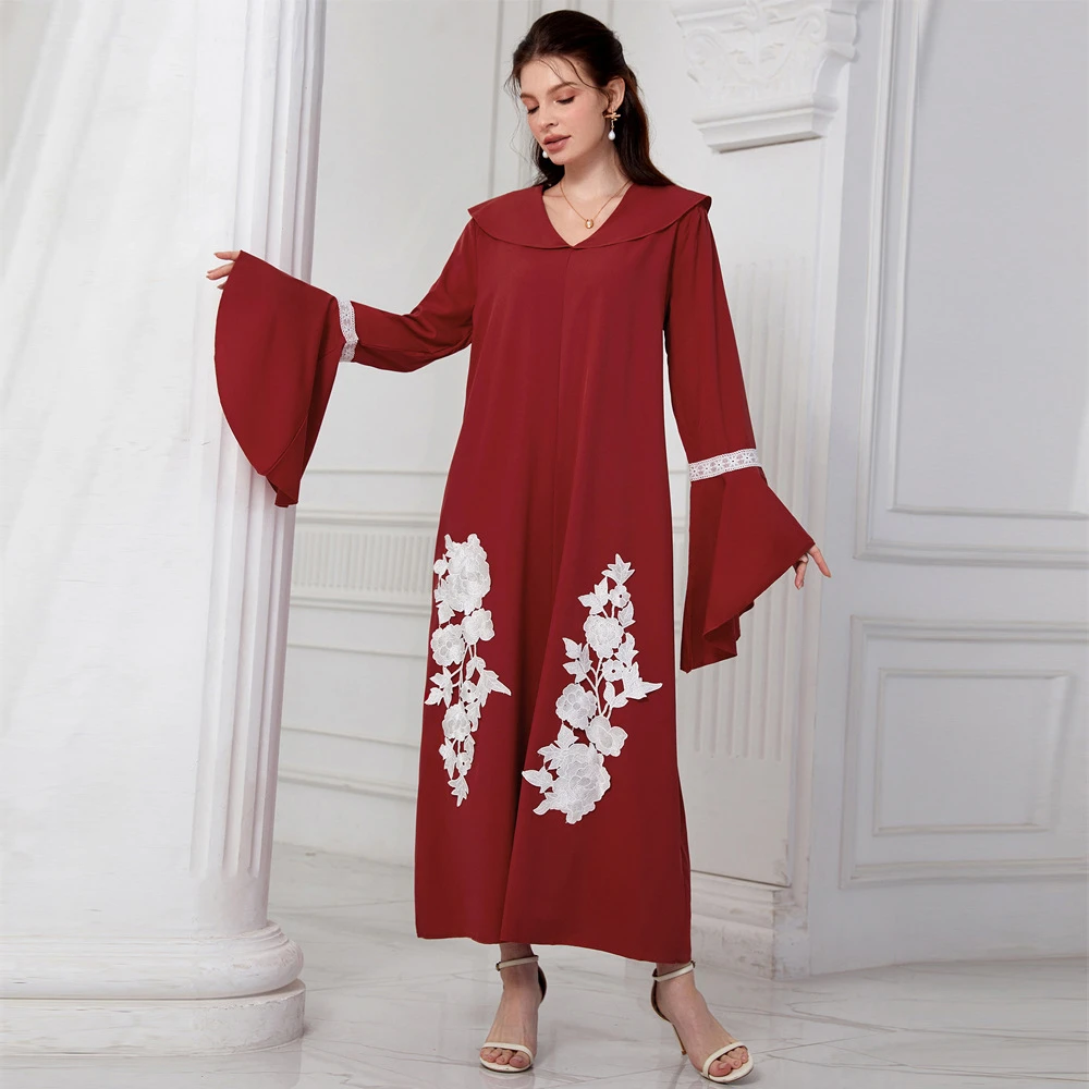 

Eid Mubarak Abaya Women Muslim Embroidery Long Sleeve Maxi Dress Dubai Party Gown Islamic Evening Turkey Ramadan Jalabiya Caftan