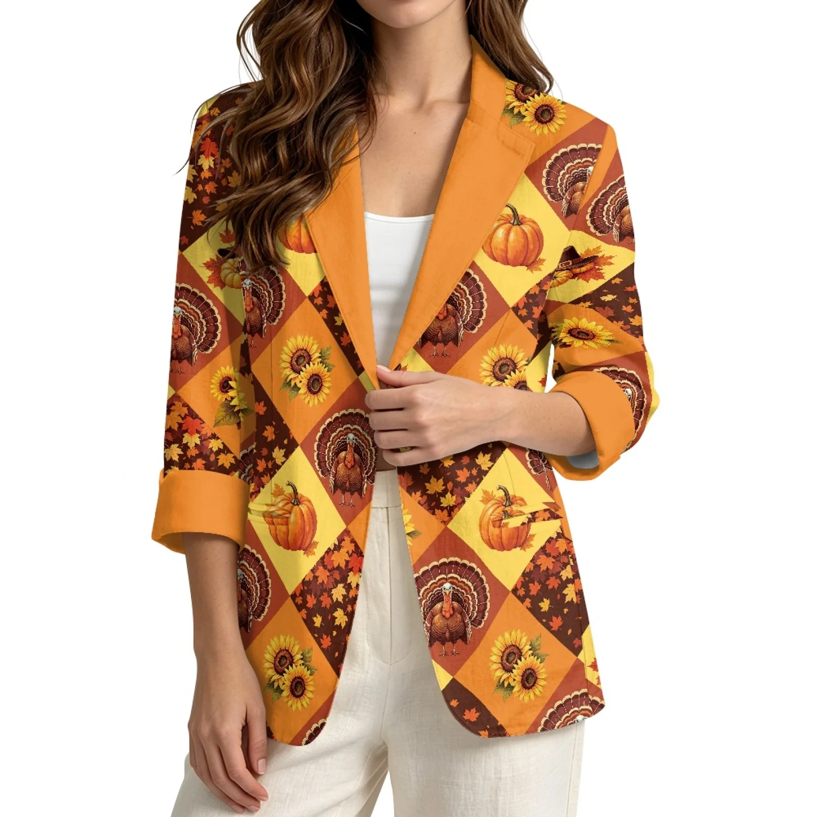 PENSTROLL Turkey Check Linen Like Jackets Open Front Cardigan for Women with Pockets Outerwear