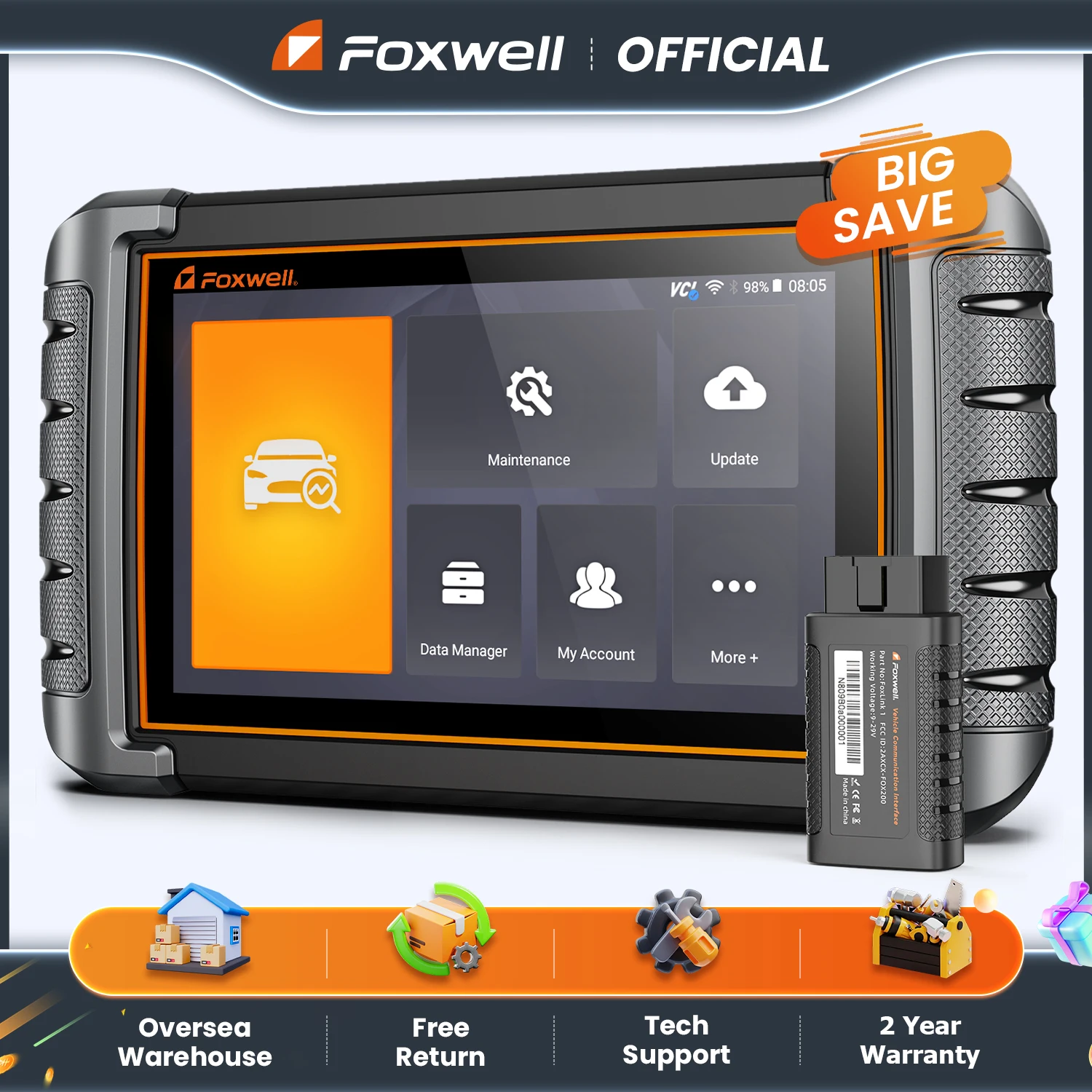 FOXWELL NT809BT OBD2 Bluetooth Samochodowe narzędzie diagnostyczne Wszystkie systemy Dwukierunkowy test 30+ Reset czytnika kodów Skaner OBD2