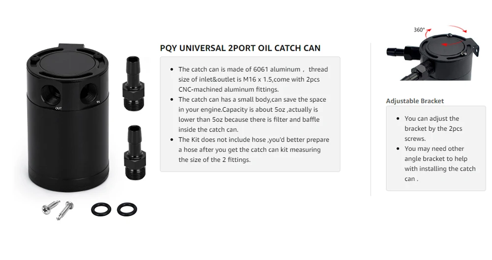 Universeller 200ml Ölauffangbehälter, kompakter, geschäumter 2-Port-Aluminium-Reservoir-Ölauffangtank, Kraftstofftank, atmungsaktiver Zwei-Loch-Behälter – Detail 2