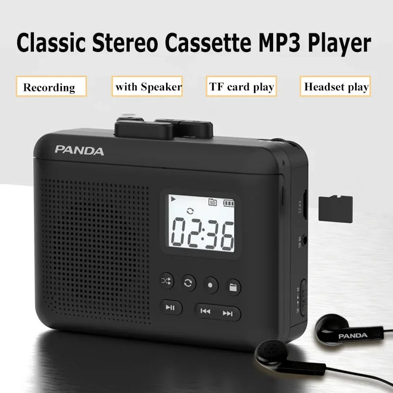 Retro Cassette MP3 Player Mini Portable Stereo Walkman Tape Recorder with Speaker 3.5mm Wired Headphones Support 32GB TF Card