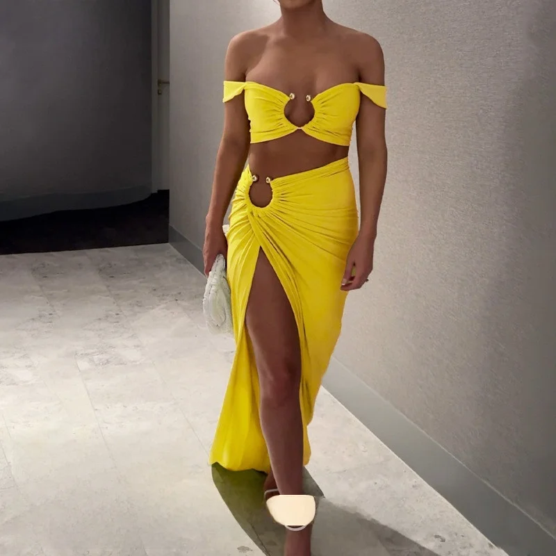 

Sexy Strapl Slim Fit f Skirt Set New Arrival S3C5352K Polyester Material Faionable Summer Outfit with Side Slit