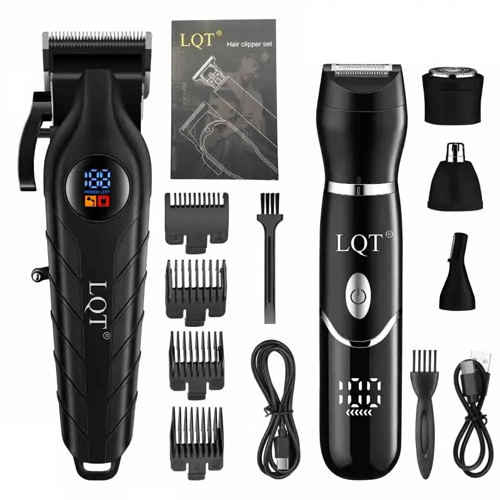 LQT Hair Clipper Multi‑Function Trimmer Set USB‑C Rechargeable LCD Display Barber Haircut Kit for Men Grooming with Guide Combs