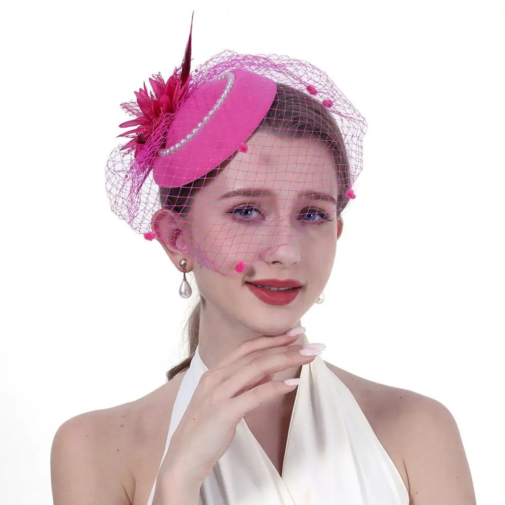 Vintage Style Hair Topper Pillbox Hat with Faux Pearls Mesh Feather Decor Hair Topper Headwear Weddings Events Hair Accessories