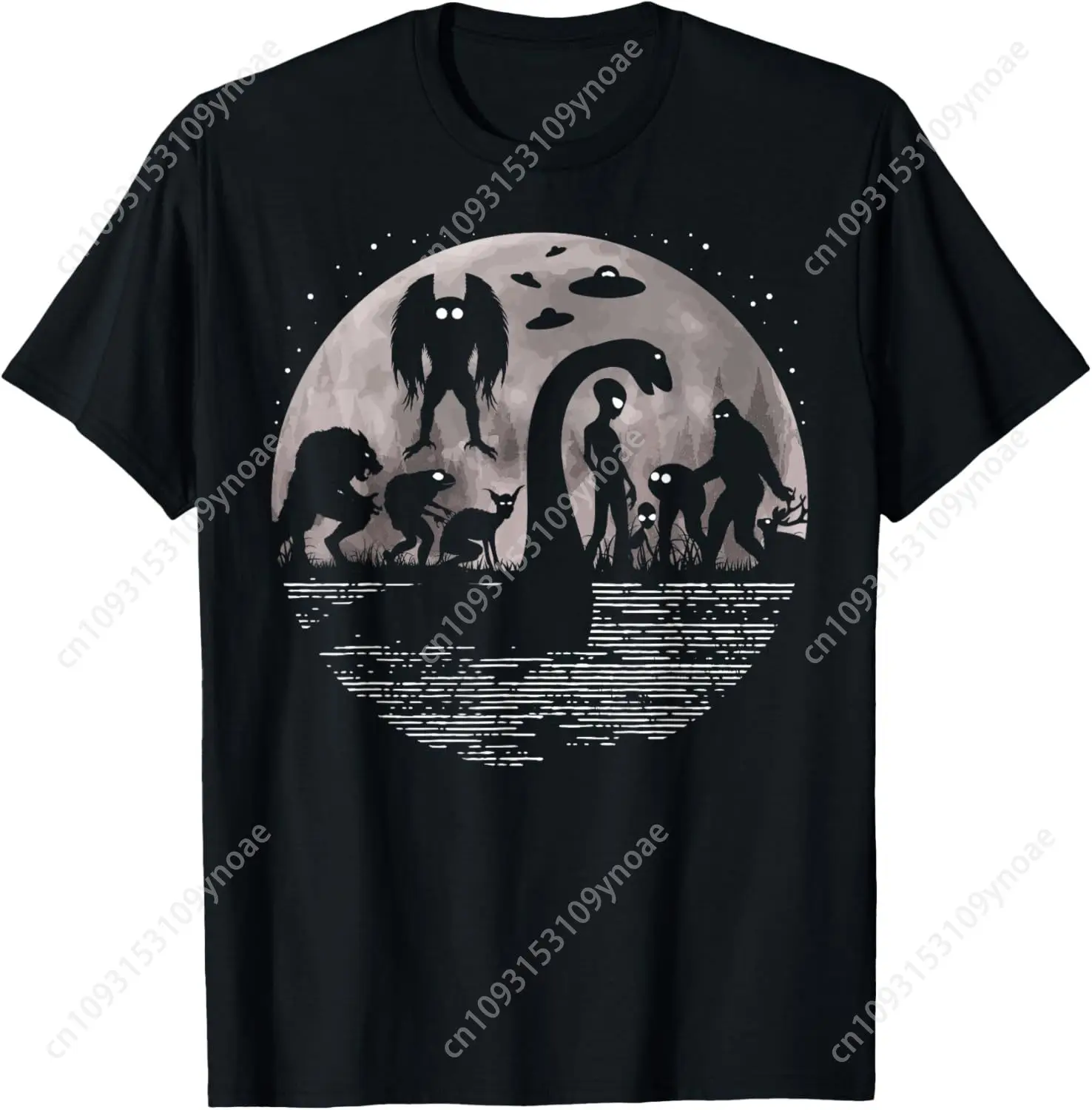 

Biger Loch Ness Monster Mothman And Aliens Funny Cryptid TShirt Man Women Cotton Tee Soft Shirt Breathable Top Short Sleeves