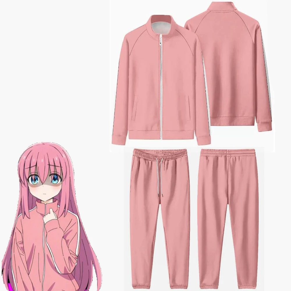 Anime Bocchi The Rock Gotoh Hitori Cosplay Costume 3D Print Stand Collar Zipper Jacket+Sweatpants Two Piece Set Casual Tracksuit