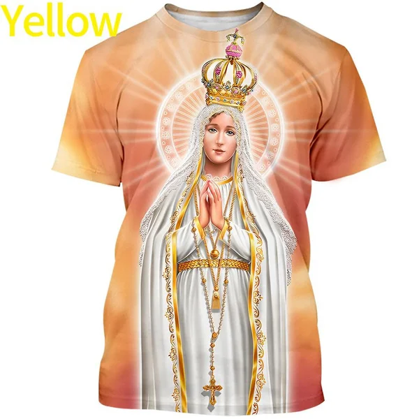 Female Fashion Virgin Mary 3D Printing T Shirt Christian Mother of God Personality Short Sleeved Women\'s T Shirt