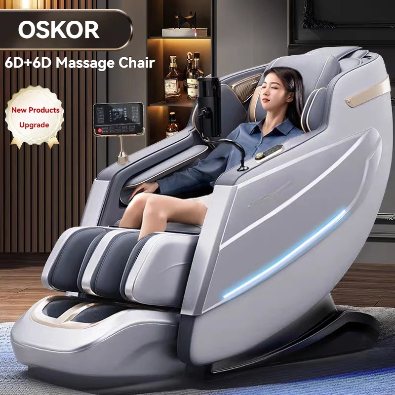OSKOR 6D+6D Relax-Massagestühle Dual-Core Zero Gravity SL-Track Shiatsu Ganzkörper-Stretch-Massagestuhl mit beheiztem Körperscan