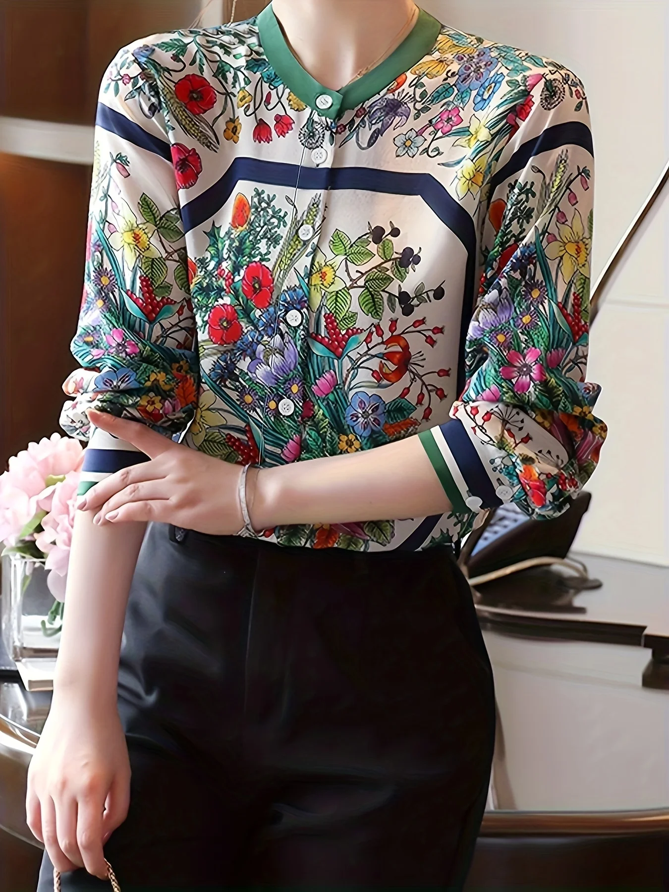 

Chinese style flower print shirts women's blouses Female Tops Blusas Mujer