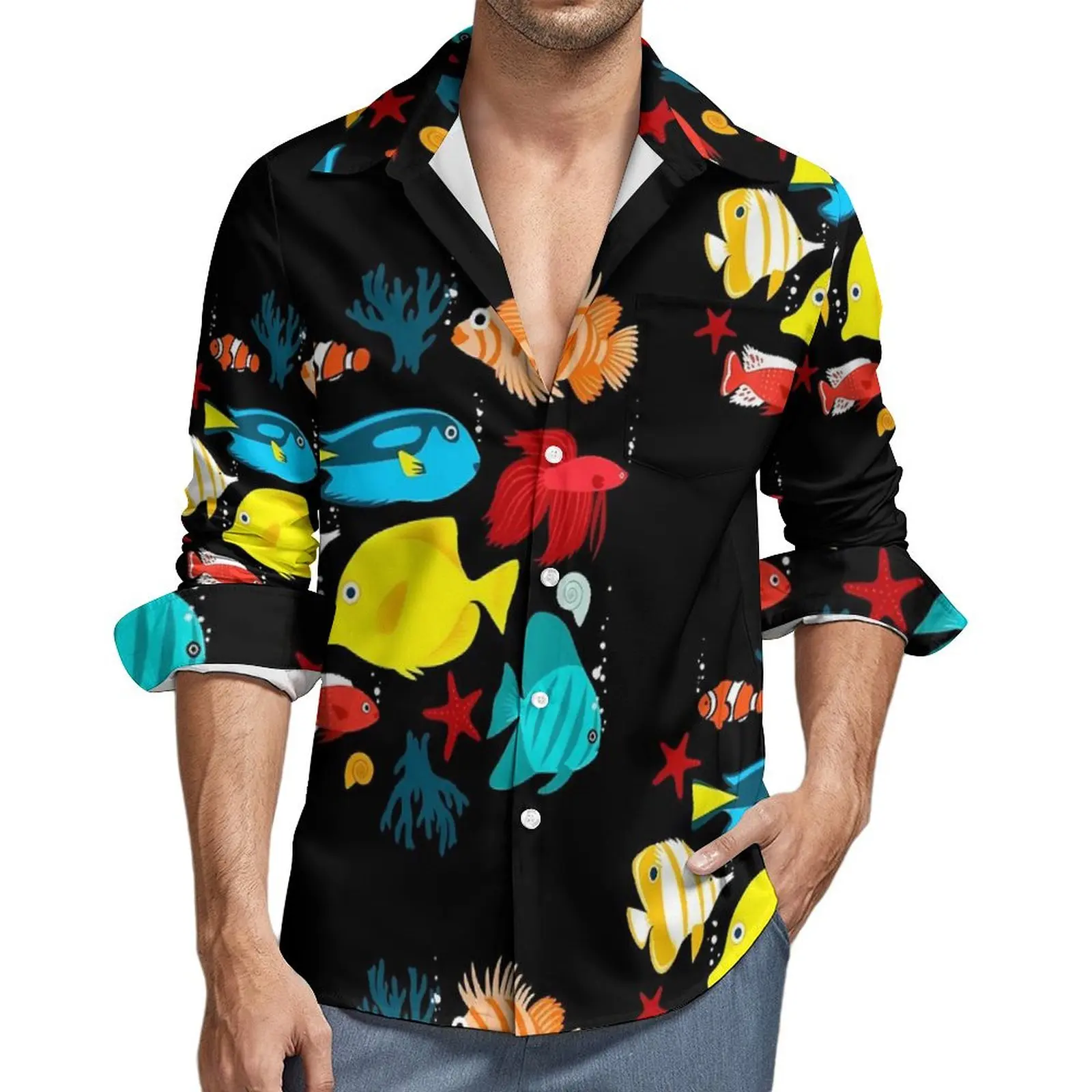 Summer Shirt Beach Tropical Marine Blouses Colorful Fishes Print Vintage Casual Shirts Male Short Sleeve Stylish Oversized Tops