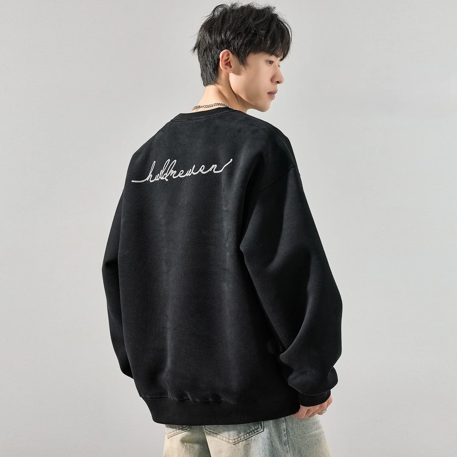 

Мужские худи без капюшона, плотные, для зрелых мужчин, элегантные, изысканные, стильные, утонченные, уместные, гладкие, свободного кроя