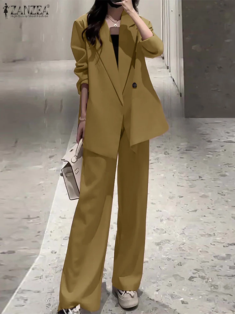 2025 ZANZEA Jesienne zestawy biurowe damskie 2-częściowe zestawy eleganckie garnitury ze spodniami z długim rękawem Solid Work OL Tracksuit