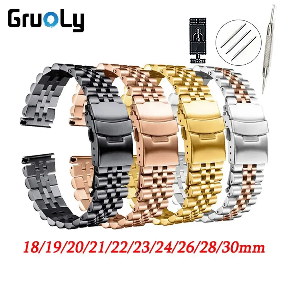 18Mm 19Mm 20Mm 21Mm 22Mm 23Mm 24Mm 26Mm 28Mm 30Mm Horlogeband Massief Roestvrijstalen Polsband Veiligheidsvouwbare Gesp Accessoires