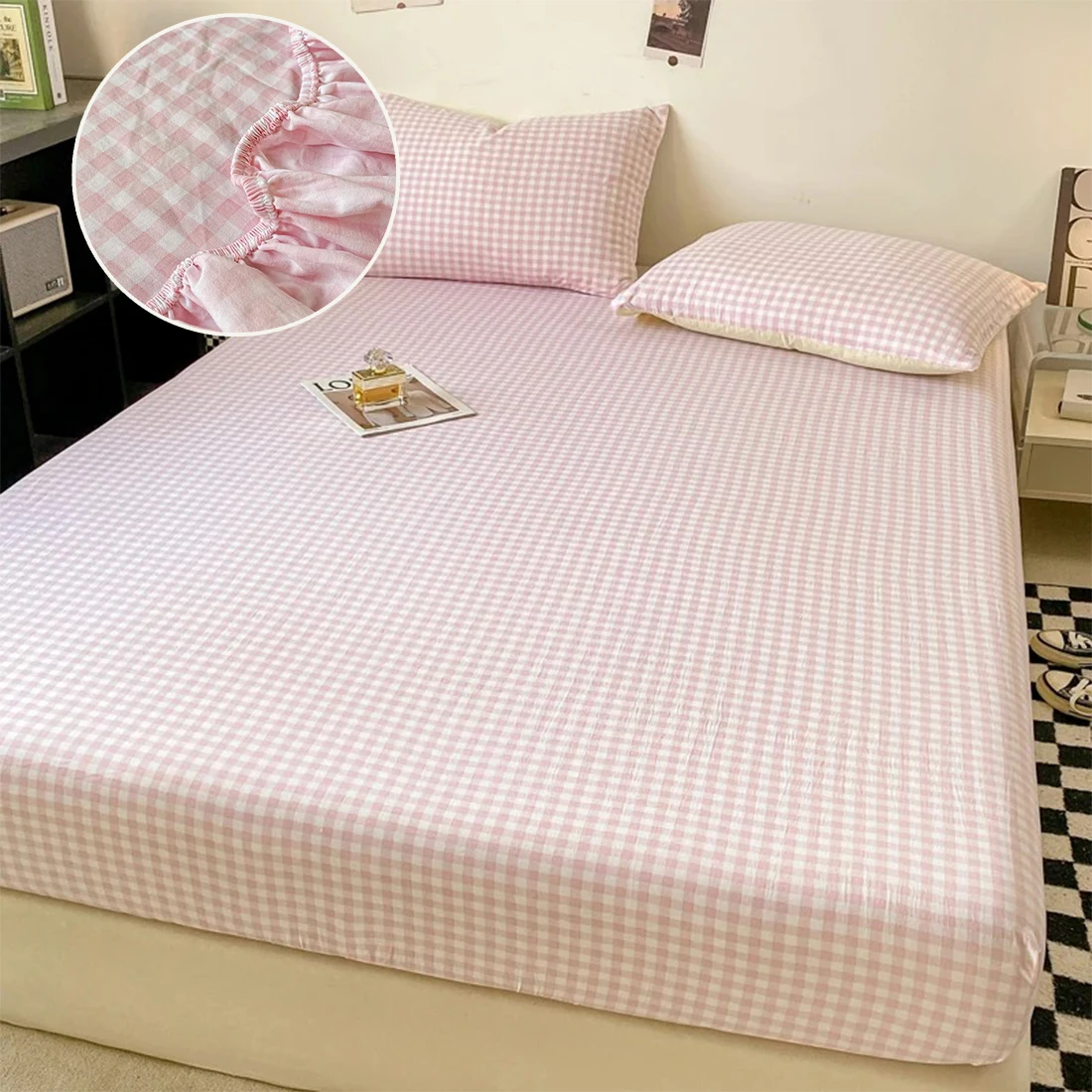 Plaid Style Fitted Sheet Skin-friendly Bed Cover bedsheets pattern bed sheets Elastic Bedsheet for Girls Boys RoomHome Bed Linen