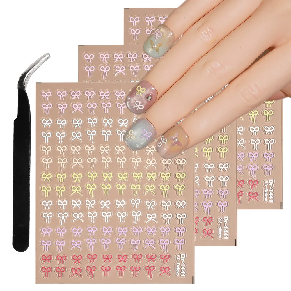 

1/5/10pcs 5D Embossed Multicolored Bow Nail Stickers Cute Sweet Relief Nail Art Decals for Women DIY Manicure Decor Supplies