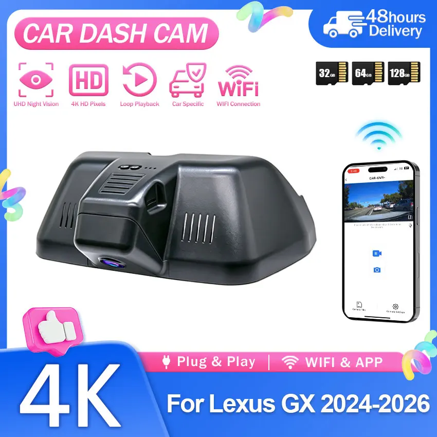 4K Dash Cam For Lexus GX550 GX550h 3rd Gen J250 2024 2025 2026 Car Camera OEM Style Car DVR Driving Recorder WiFi APP Control