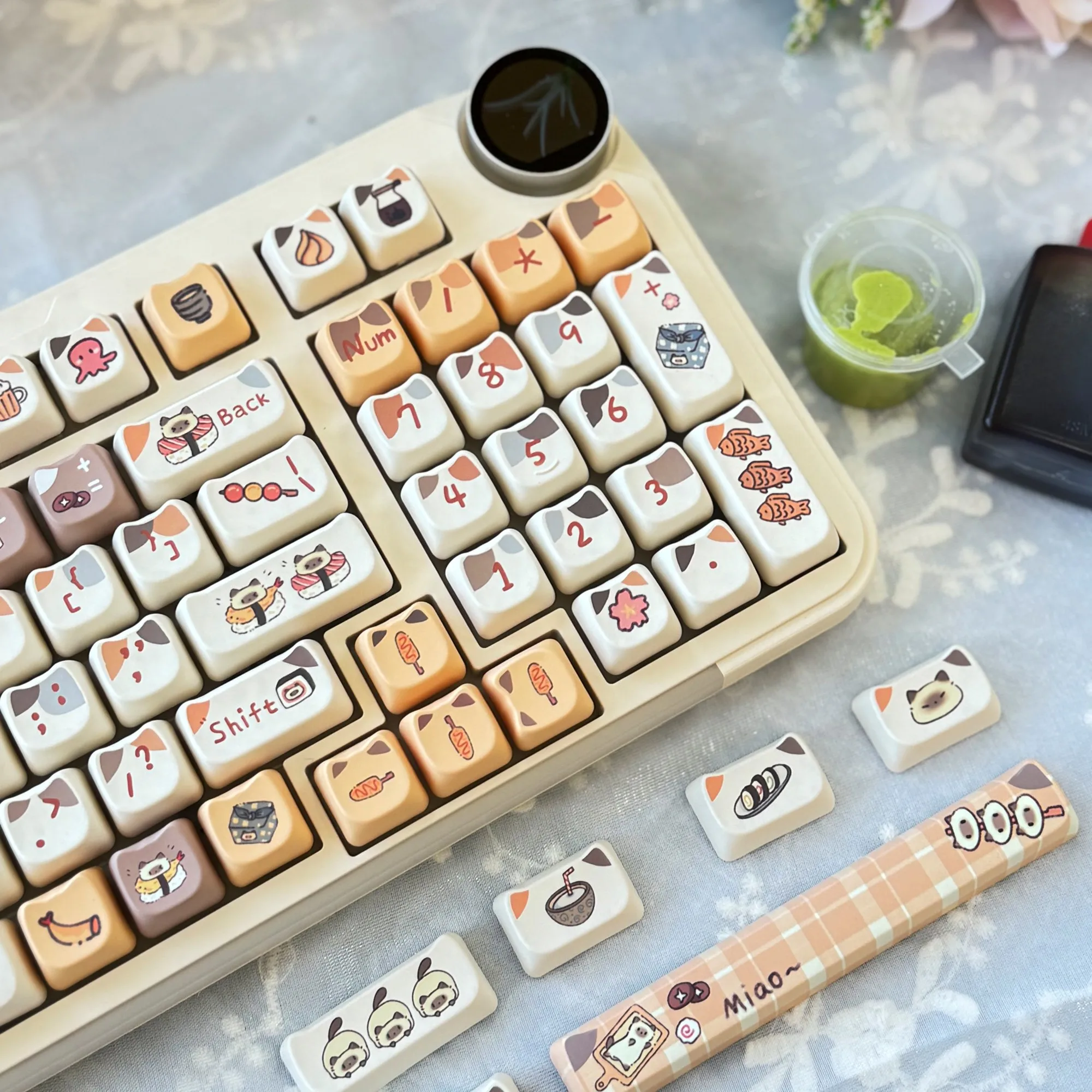 

MAO Profile Sushi Cat PBT Dye Sub Keycaps Cute Set For Cherry Mx Switch Gaming Mechanical Keyboard GMK67 Keycap 6.25u 7u Space