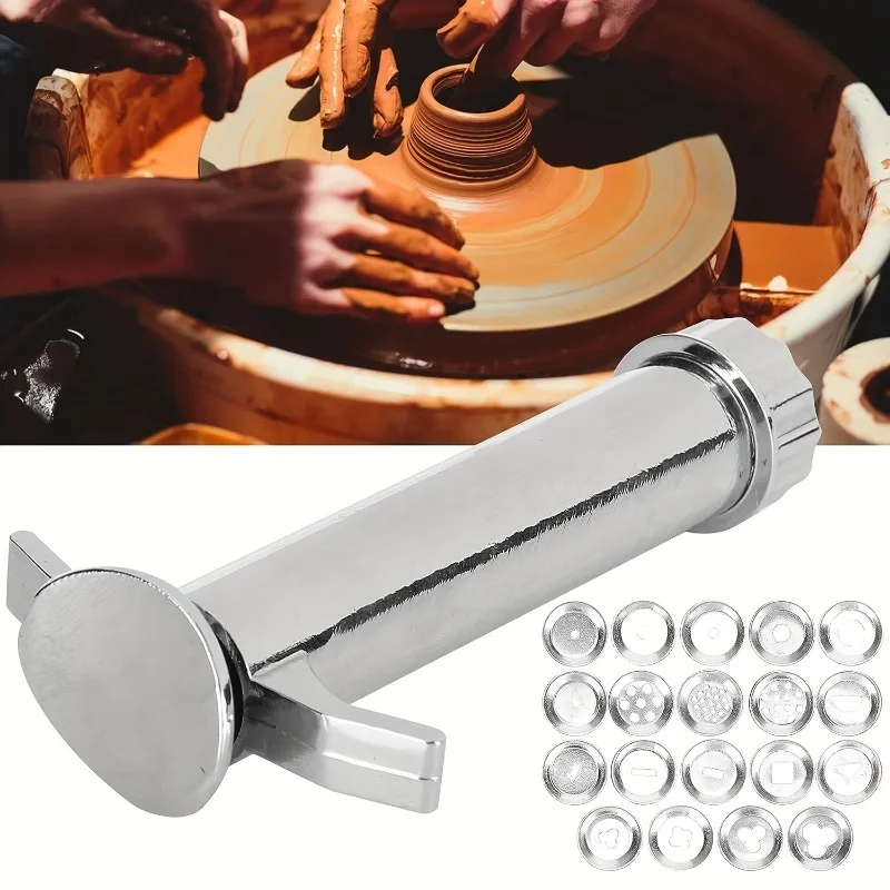 Ceramic Clay Extruder with 19 Different Shapes Discs Thickened Pottery Clay Stick Extruder Safe Hand Tool for Pottery Making
