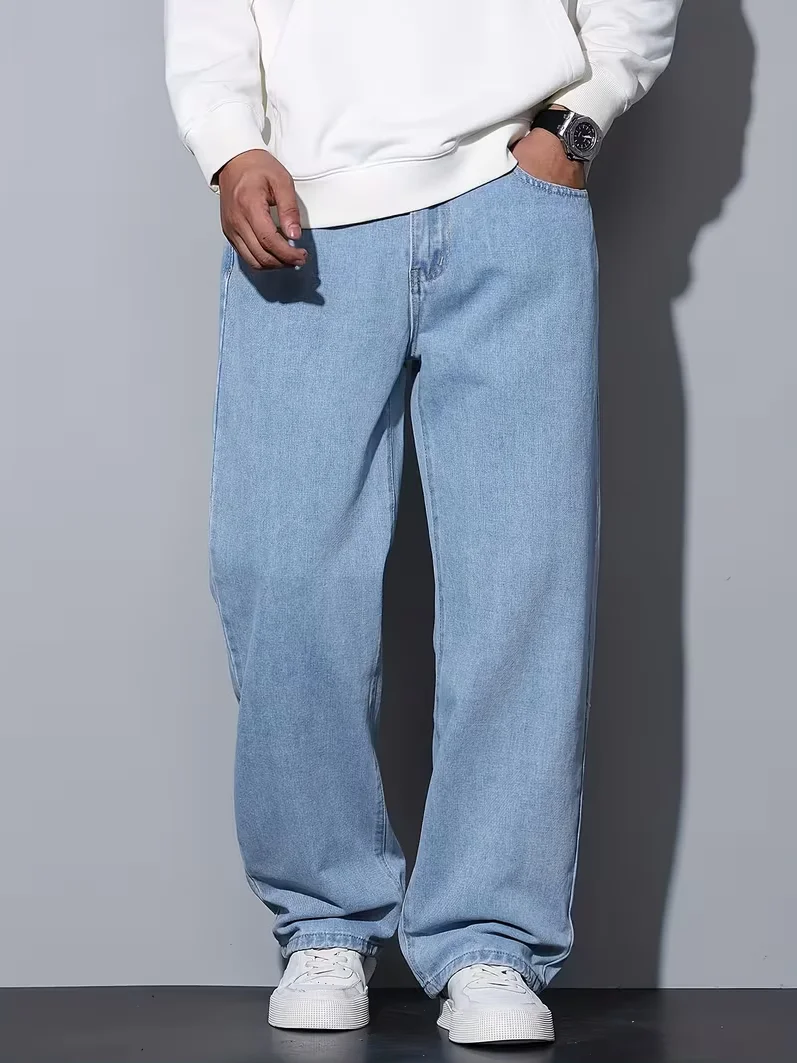 

Men's Straight Leg Jeans, Loose Casual Trousers, Soft Cotton Casual Pants