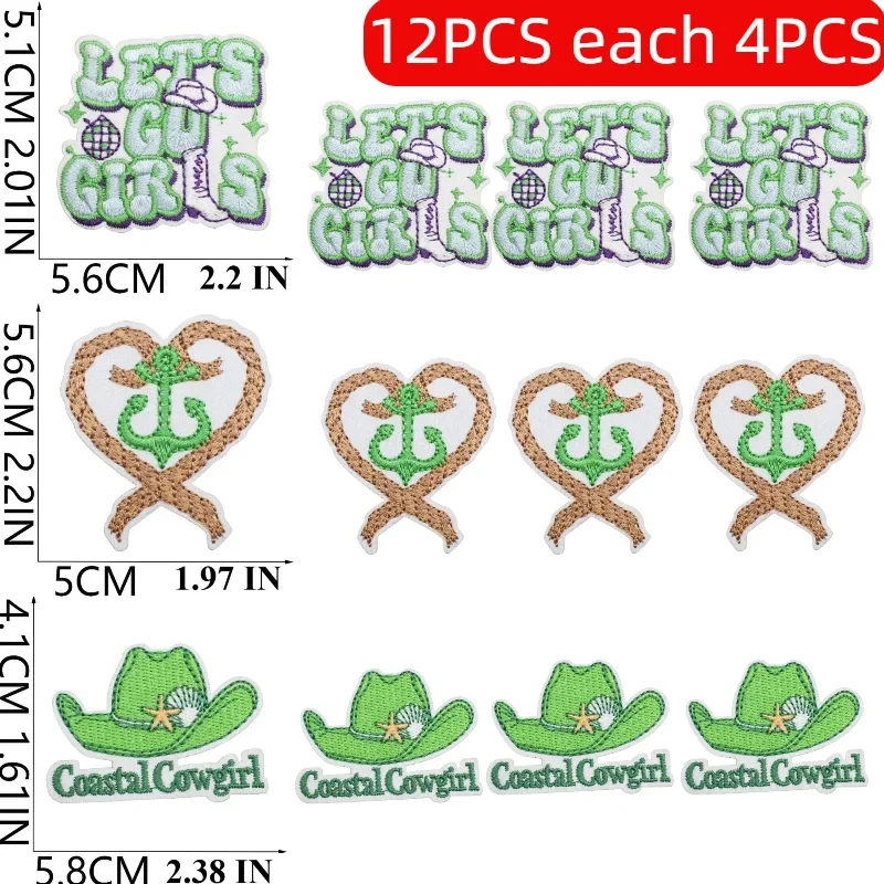 

10/12PCS Wholesale Green Theme Embroidered Cloth Patches Summer Surf Girl Patch Bag Decoration Denim Crab Embroidery Ironing