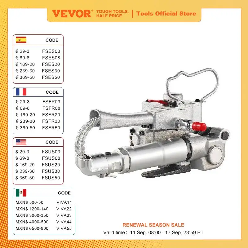 

Пневматическая обвязочная машина VEVOR, ручной пресс-подборщик с напряжением 3/4 Н, автоматический обвязочный инструмент для широких пластиковых лент из ПЭТ-1 дюйма