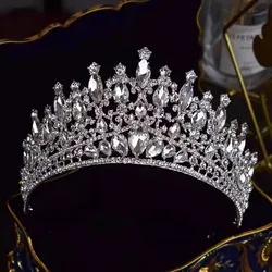 Silver Color Crystal Bridal Crown Royal Queen Tiara Rhinestone Pageant Prom Bride Diadem Princess Wedding Crown Hair Accessories