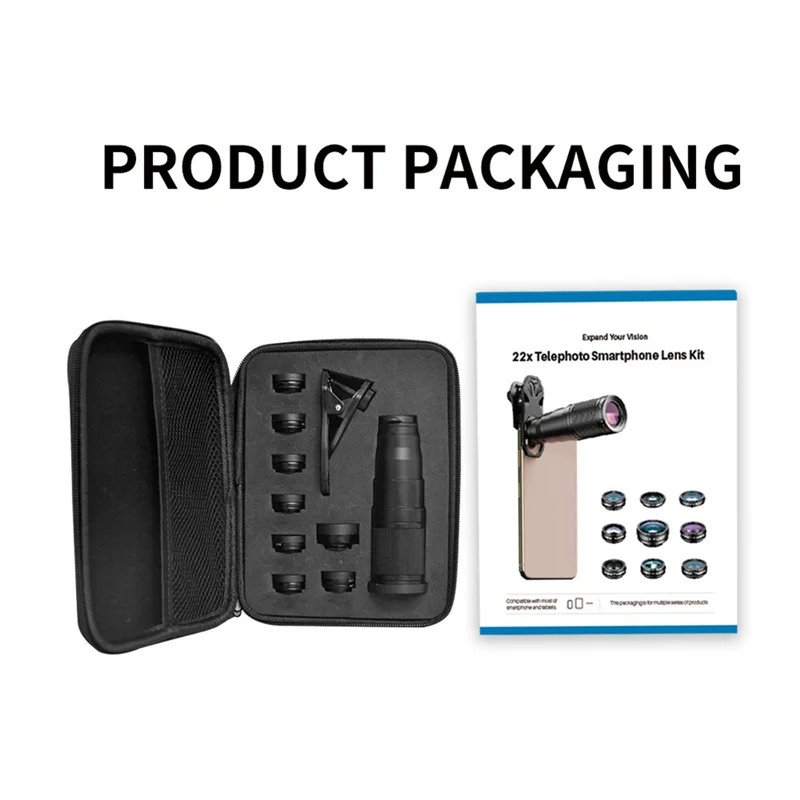 ABKI-10 في 1 مجموعة عدسات الهاتف المحمول 22X عدسة المقربة عدسة عين السمكة + عدسة ماكرو زاوية واسعة + مرشحات CPL لجميع الهواتف الذكية