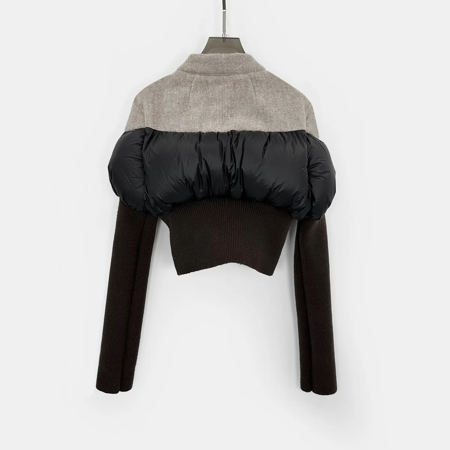 Jaqueta curta de malha de lã mistura elegante e lisonjeiro ajuste inverno calor pato para baixo enchimento jaqueta feminina 2025 outono novo