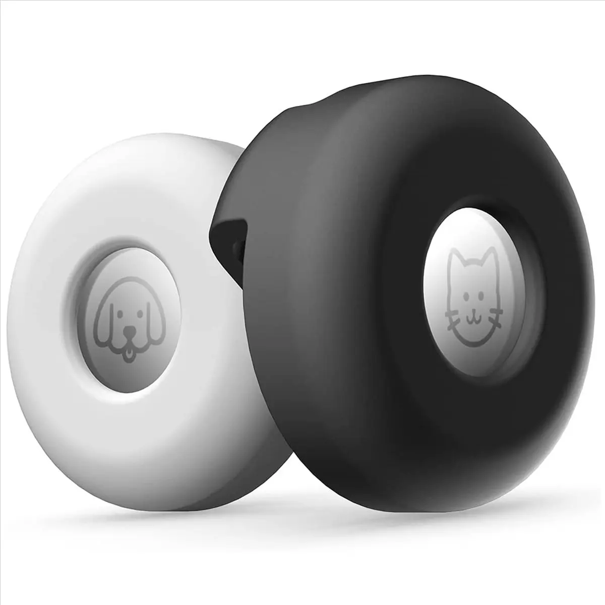AT16 Dog Collar(2 Pack), Silicone Pet Collar Case for , Anti-Lost Pet Loop Holder Black+White