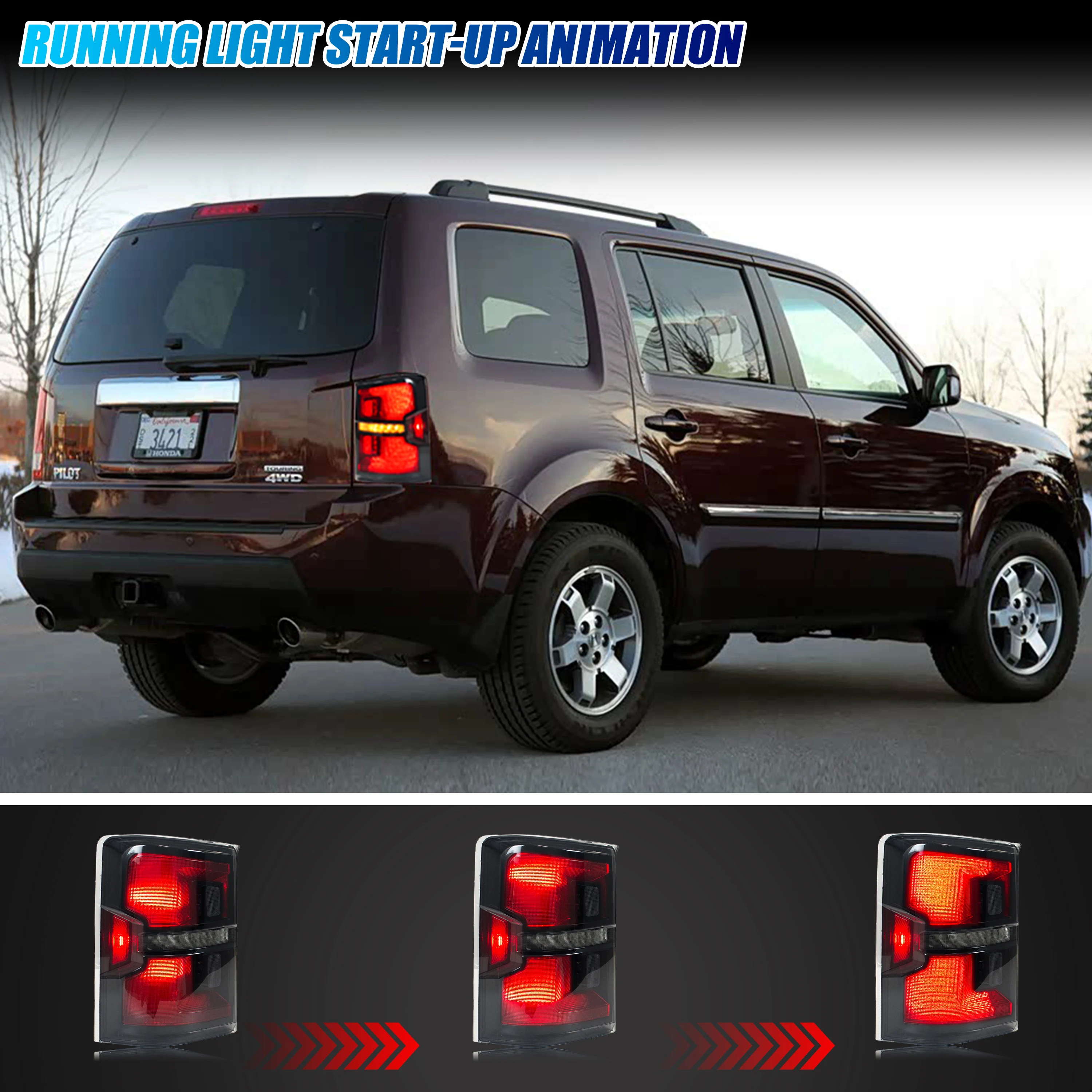 أضواء خلفية LED لهوندا بايلوت 2009-2015 EX LX Touring SE بدء التشغيل الرسوم المتحركة متتابعة بدوره إشارة مجموعة المصابيح الخلفية السوداء