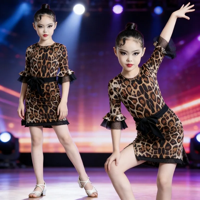 

Theeper New Summer Split-Skirt Children's Latin Dance Performance Dresses, Girls' Practice Clothes, Latin Skirts, Fashion Suits