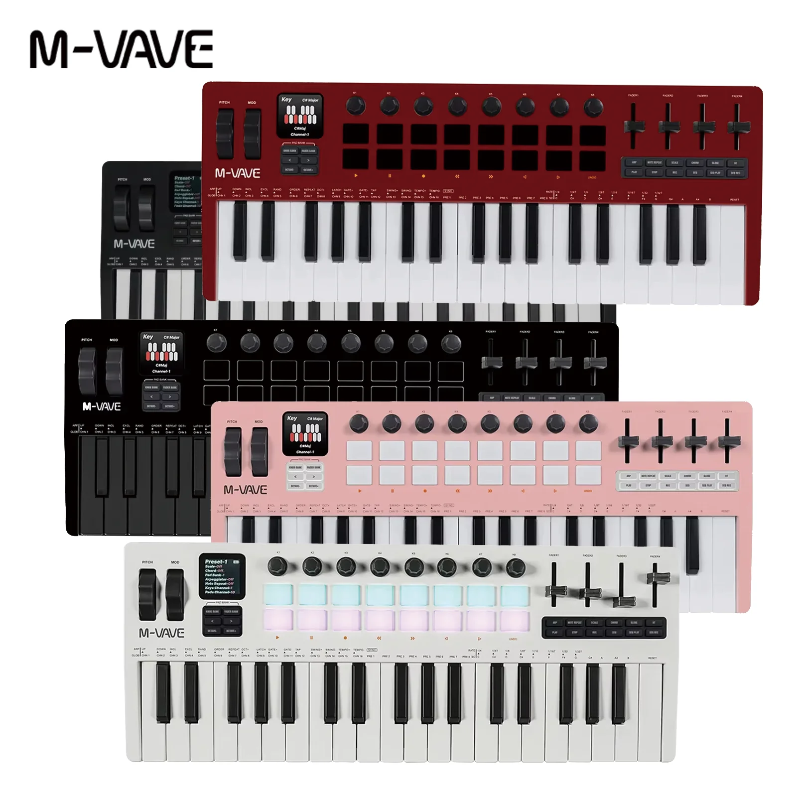 M-VAVE SMK-37 PRO MIDI Controller 37 Keys - Built-in Synth + 8 Knobs + 4x16 RGB Pads for Keyboard Enthusiasts
