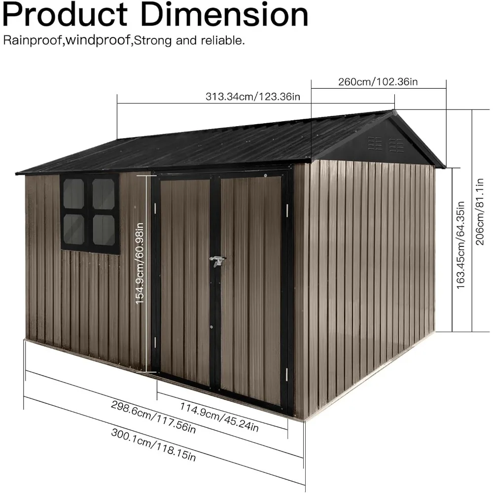 10 Feet X 8 Feet Outdoor Metal Shed, Waterproof Garden Shed with Lockable Doors and Louvered Ventilation Openings,