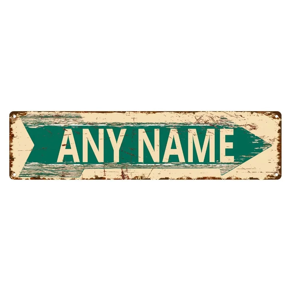 CIFbuy [2D Flat] Custom Vintage Teal Beige Arrow Metal Sign,Personalized Name Text Wall Decor (Only For Decoration)