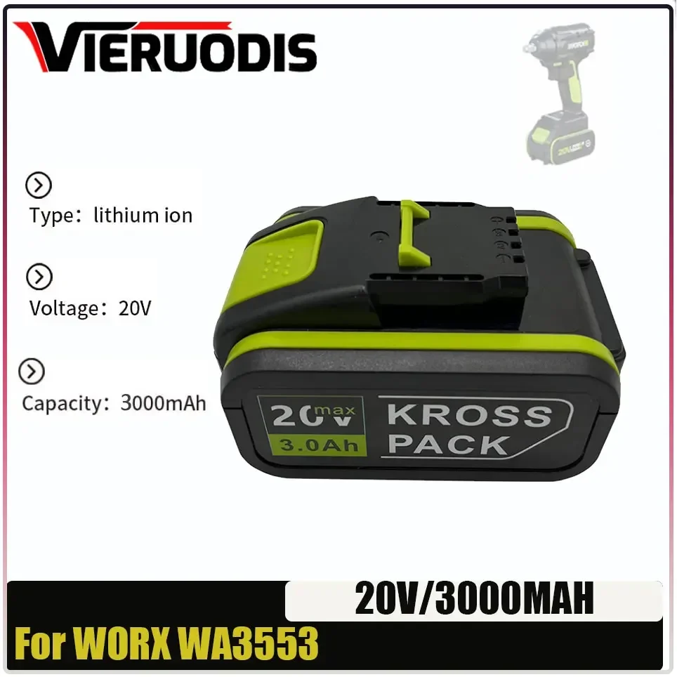 

3000mAh For Worx 20V Battery Li-ion Battery WA3553 WA3551 WA3551 WA3572 WA3553 WX390 WA3551 WX176 WX178 WU268 Drill Battery