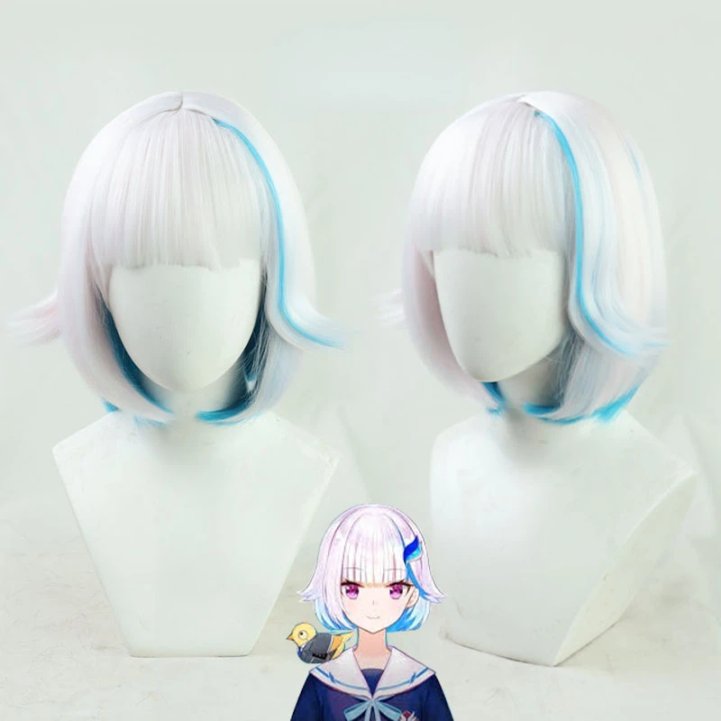 Lize Helesta Cosplay Wig Vtuber Silver Blue Long Heat Resistant Synthetic Hair Halloween Party Role Play Carnival + Free Wig Cap