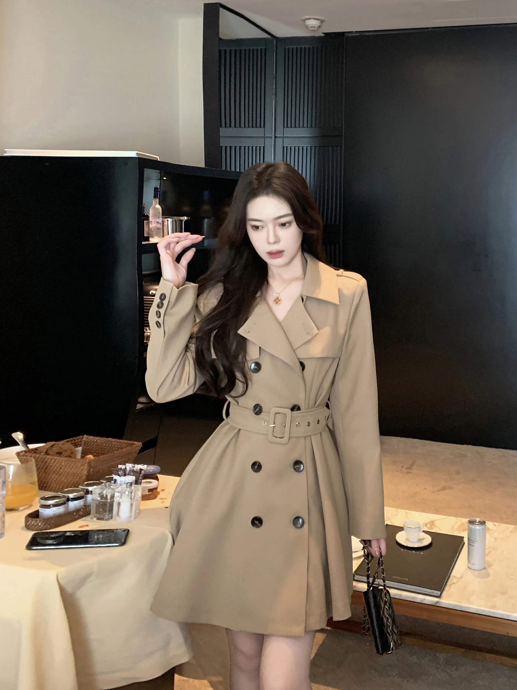 

Buou i Color Coat Sle Dr Women's ort Waist Cinching Slimming Spring Autumn Outerwear Long Sve Suit Collar