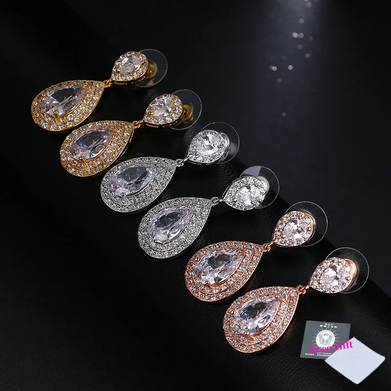 Brilliant Water Drop Cubic Zirconia Long Earrings Big CZ Bridal Crystal Wedding Earrings For Brides Fashion Jewelry Brinco AE413