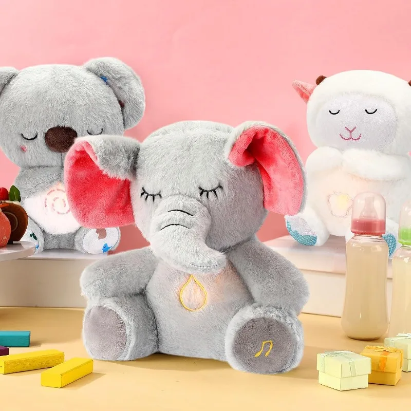 Musical Animal Plush Toys with Realistic Breathing Rhythmic Music and Lights Soft Stuffed Dolls Anxiety Relief Gifts for Girls