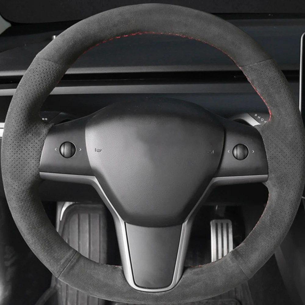 Real Alcantara coprivolante per auto maniglia avvolgente per Tesla Model 3 Y 2017 2018 2019 2020 2021 accessori interni 4 stagioni