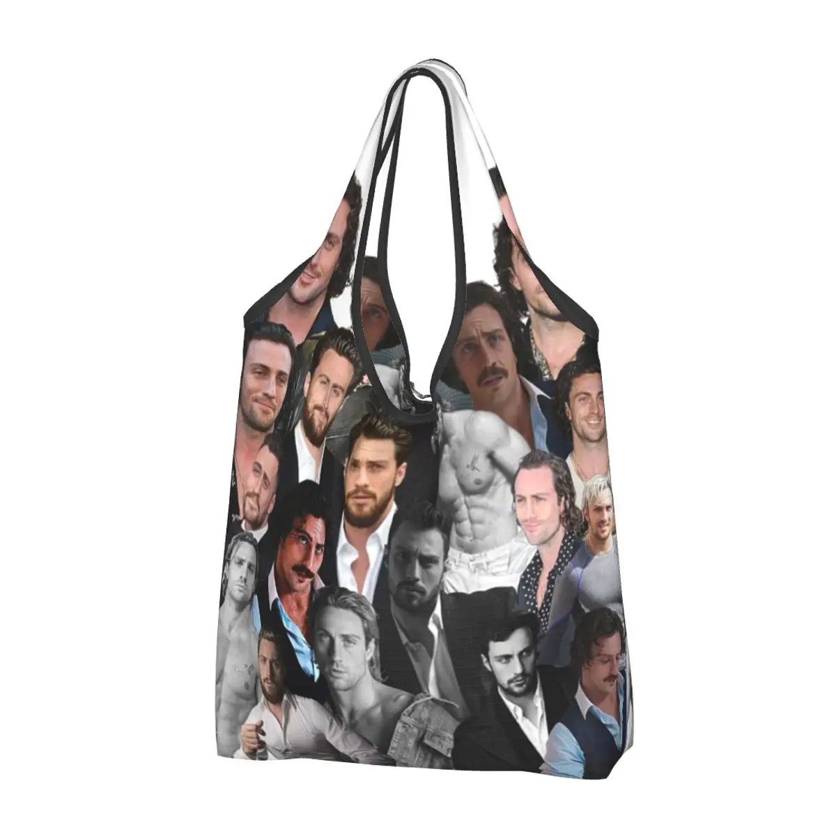 Aaron-taylor Johnson Photo Collage Portable Tote Shopping Bags Large Capacity Shopper Bag Groceries Handbag Shoulder Bag