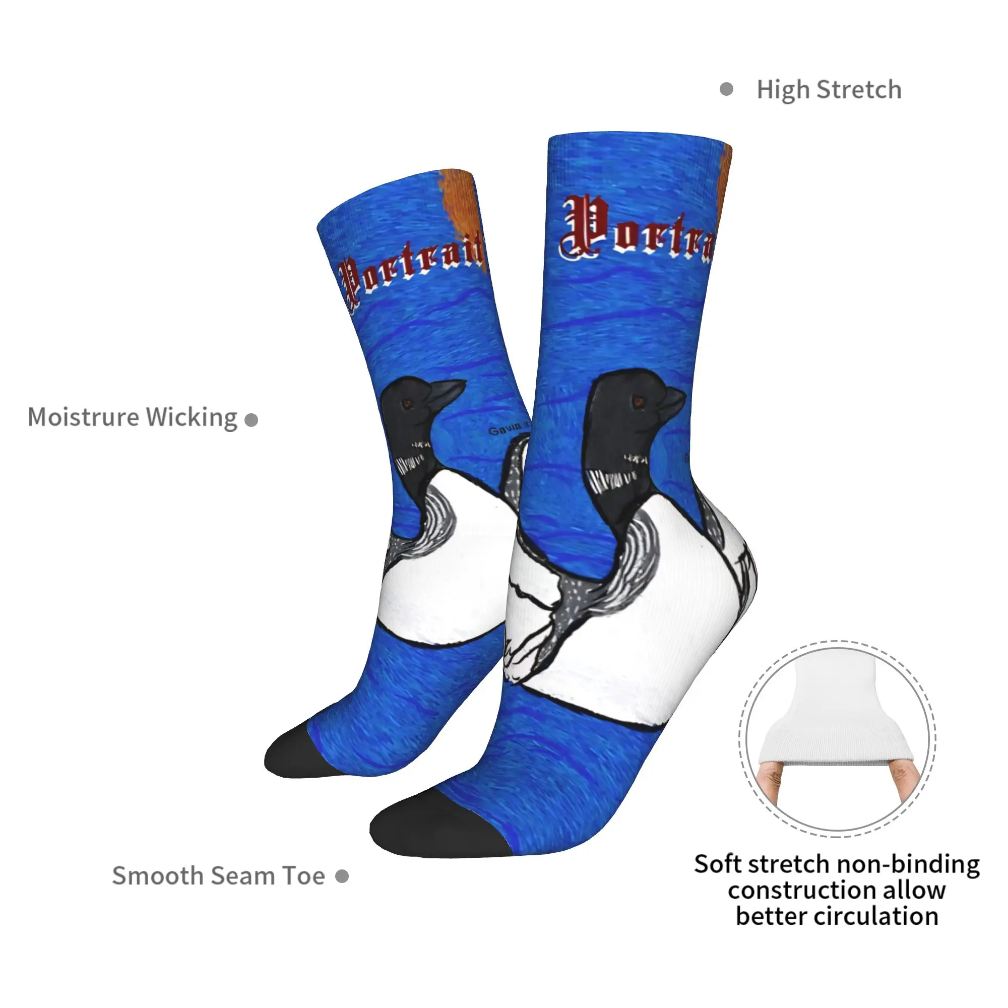 Funny Heated Rivalry My self Portrait common loon  Basketball Socks  Polyester Crew Socks for Unisex Breathable