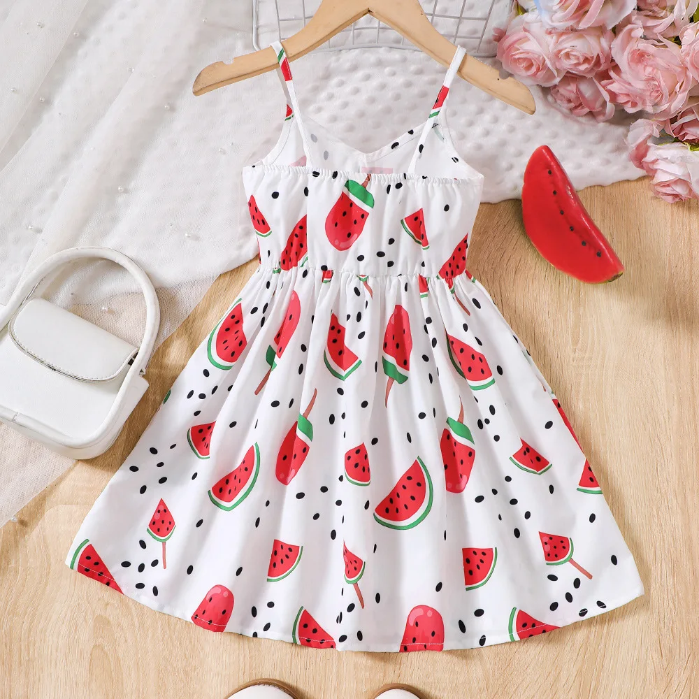 2024 Summer New Arrival Girls Sleeveless Print Watermalon White Roupa Infantil Menina Cute Party Dress Custume 8-12T